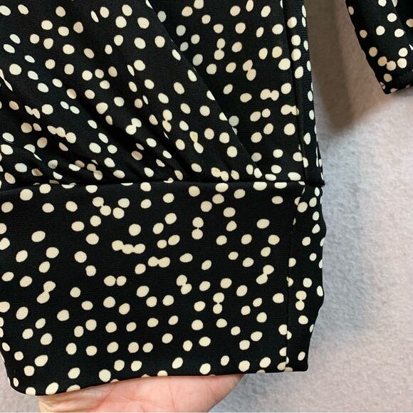 Talbots Womens Faux Wrap Top Sz X Black White Ditsy Polka‎ Dots Career Office - Picture 3 of 12